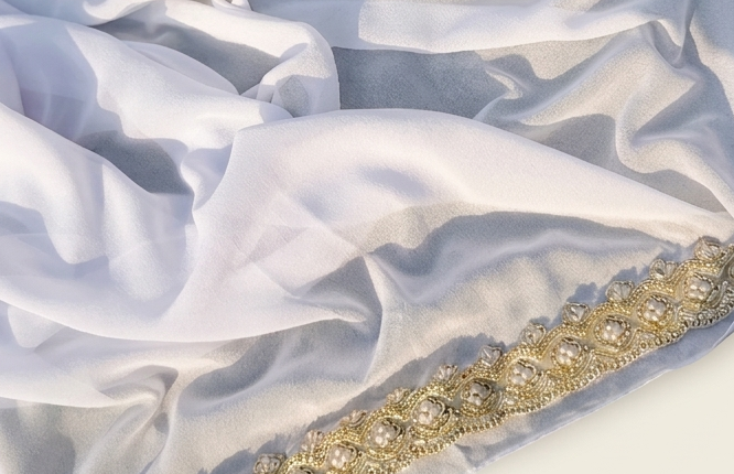 Handmade Gold Lace Embroidered Scarf