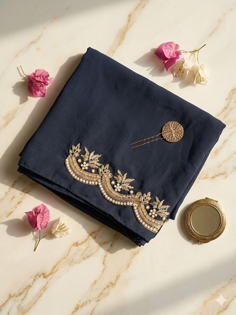 Beige Scarf Hijab – Pure Hand Embroidery