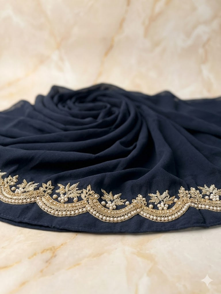 Beige Scarf Hijab – Pure Hand Embroidery