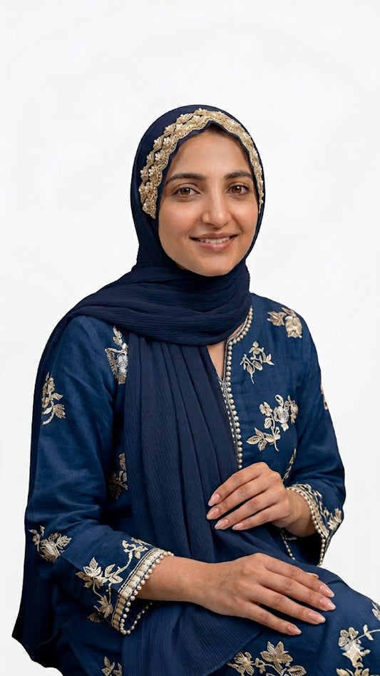 Beige Scarf Hijab – Pure Hand Embroidery